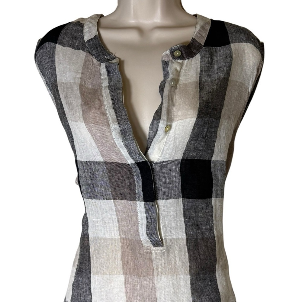 Soft Surroundings Women's X Large Plaid 100% Linen Top sleeveless button front - Picture 5 of 11